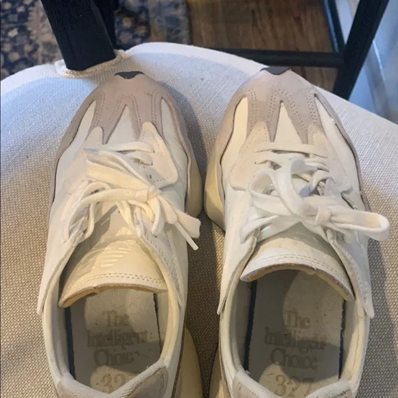 New Balance White and Taupe Sneakers - Picture 7 of 7